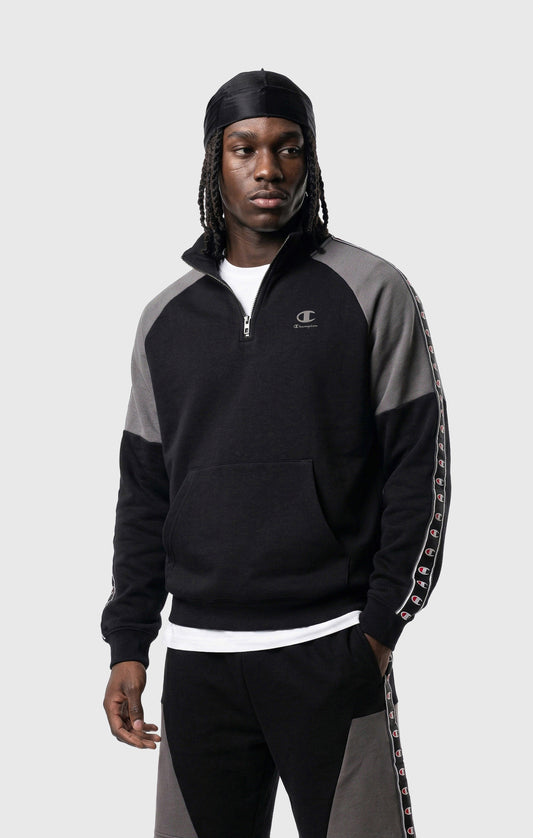 Herren-Interlock-Sweatshirt mit halbem Reißverschluss und Logo-Band