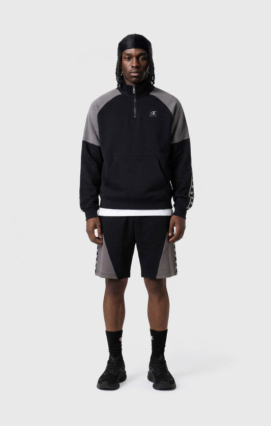 Herren-Interlock-Sweatshirt mit halbem Reißverschluss und Logo-Band