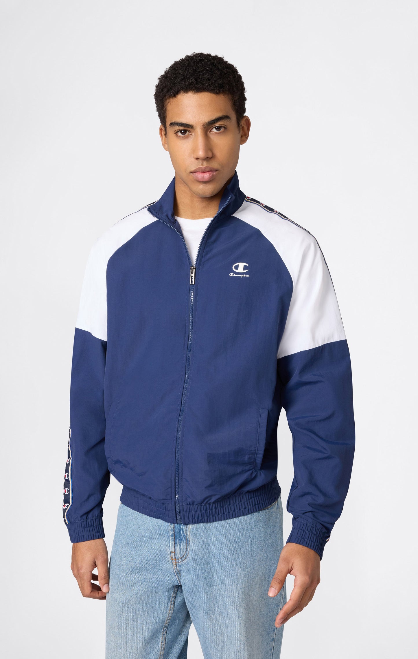 Herren-Trainingsjacke mit durchgehendem Reißverschluss und Logo-Band