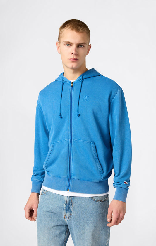 Herren-Kapuzenpullover mit durchgehendem Reißverschluss, gesticktem Logo und Icons mit Washed-Effekt