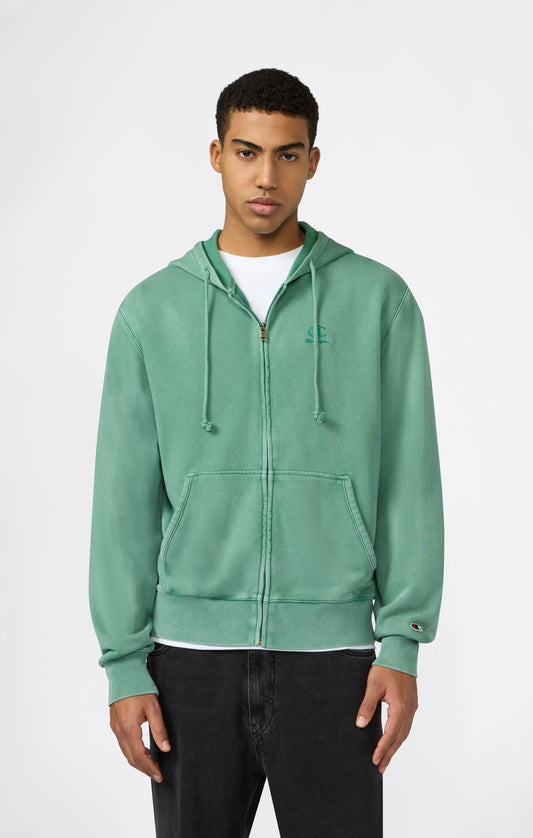 Herren-Kapuzenpullover mit durchgehendem Reißverschluss, gesticktem Logo und Icons mit Washed-Effekt