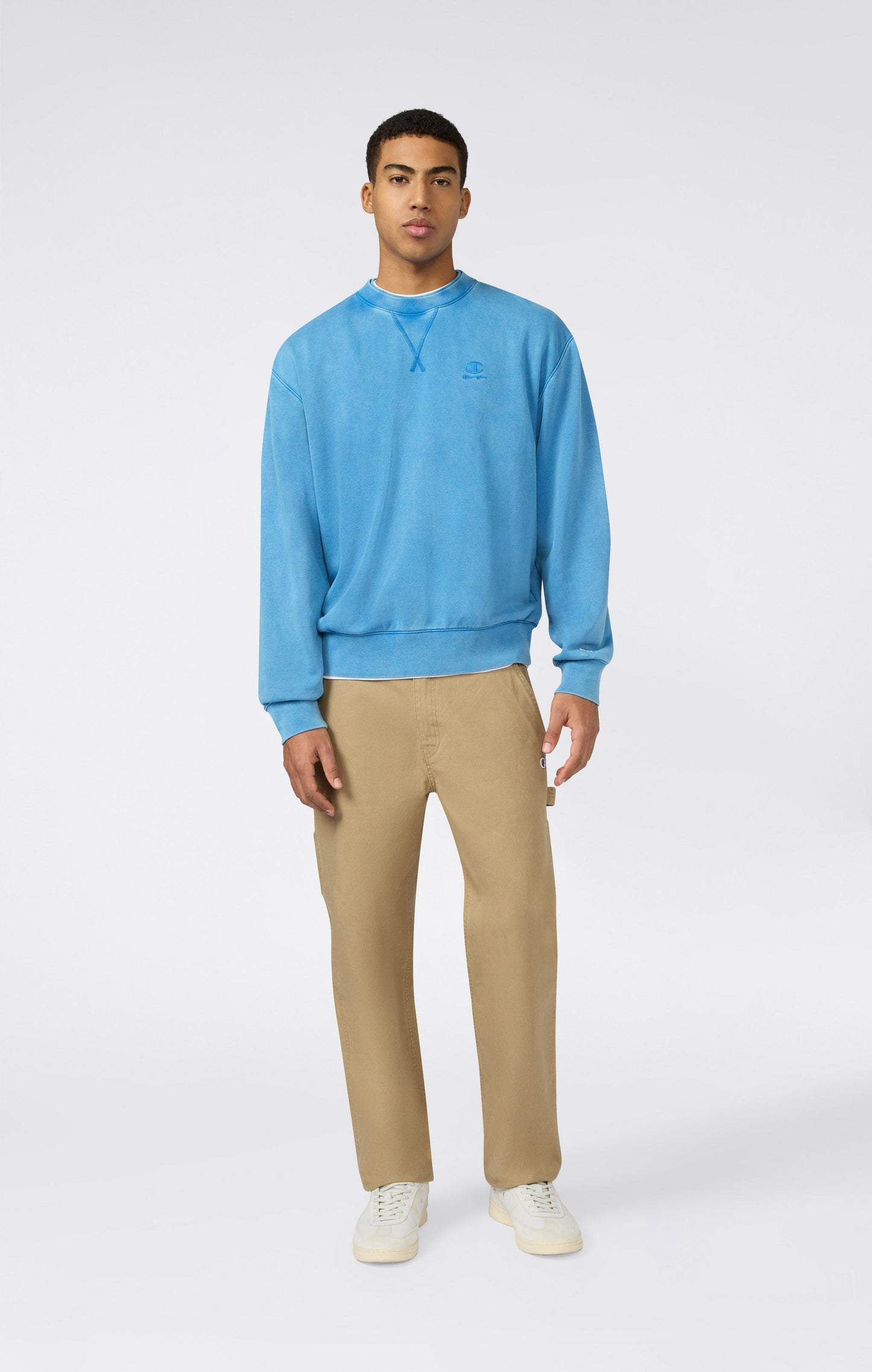 Men's Crewneck Sweatshirt with Embroidered Logo and Washed Effect Icons