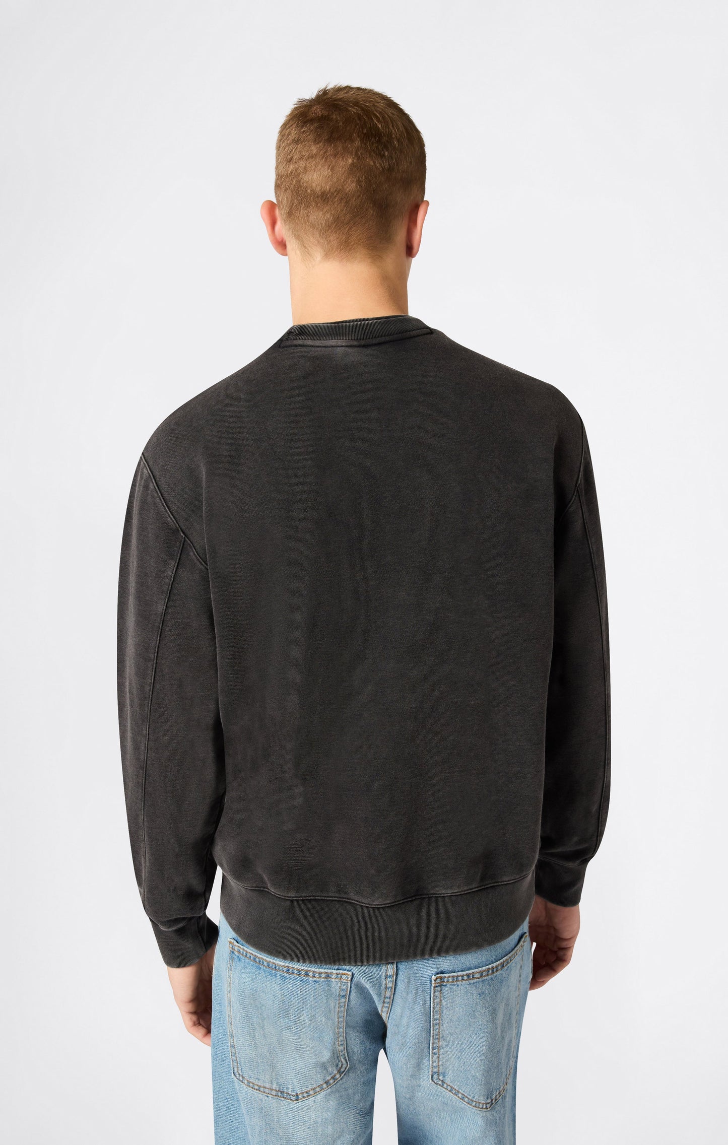 Herren-Sweatshirt mit Rundhalsausschnitt, gesticktem Logo und Icons mit Washed-Effekt