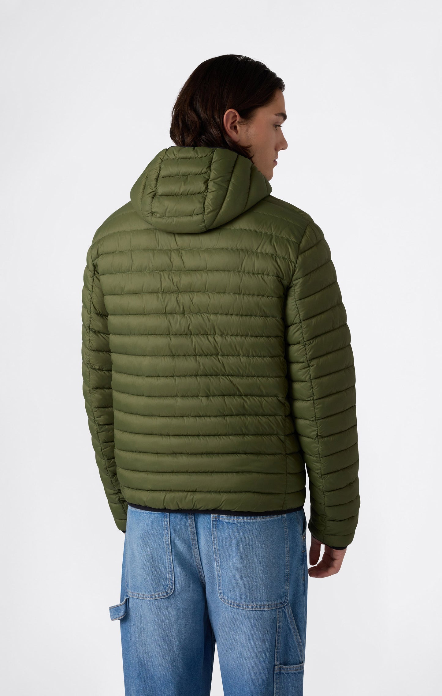 Leichte wattierte Herrenjacke mit Kapuze und durchgehendem Reißverschluss