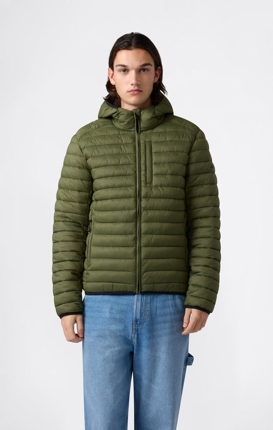 Leichte wattierte Herrenjacke mit Kapuze und durchgehendem Reißverschluss