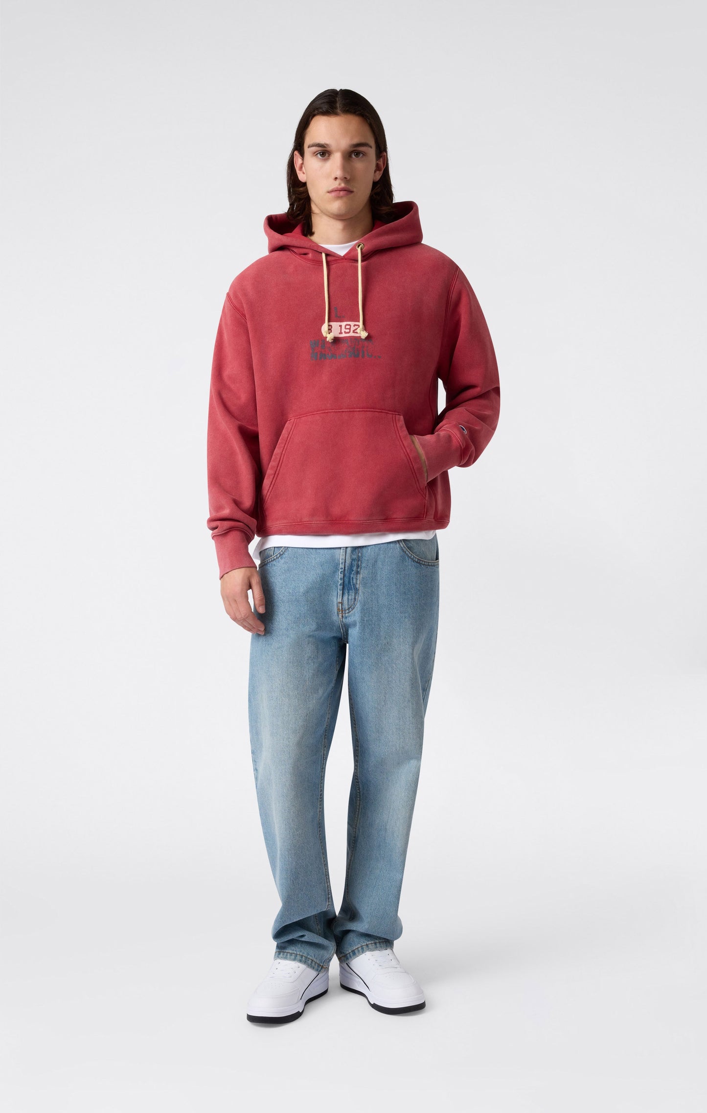 Heavyweight Men's Hooded Sweatshirt with Brushed Interior and Print Reverse Weave