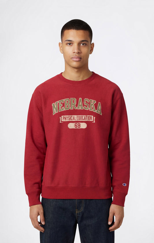 Herren-Rundhals-Sweatshirt aus schwerer Baumwolle mit gebürsteter Innenseite und Print Reverse Weave