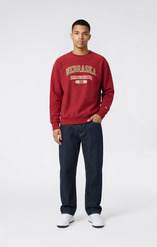 Herren-Rundhals-Sweatshirt aus schwerer Baumwolle mit gebürsteter Innenseite und Print Reverse Weave