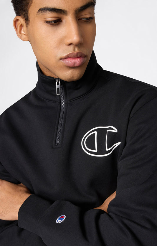 Herren-Sweatshirt mit halbem Reißverschluss, angerauter Innenseite und Puff-Print-Logo