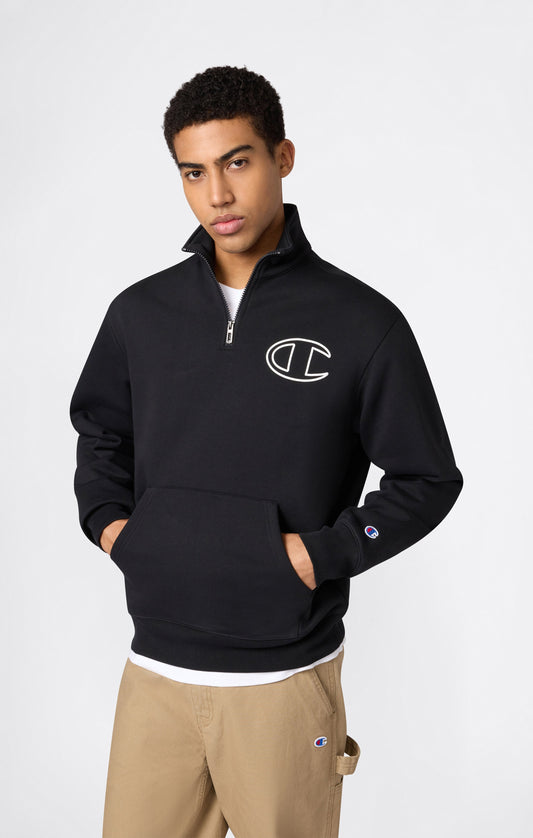 Herren-Sweatshirt mit halbem Reißverschluss, angerauter Innenseite und Puff-Print-Logo