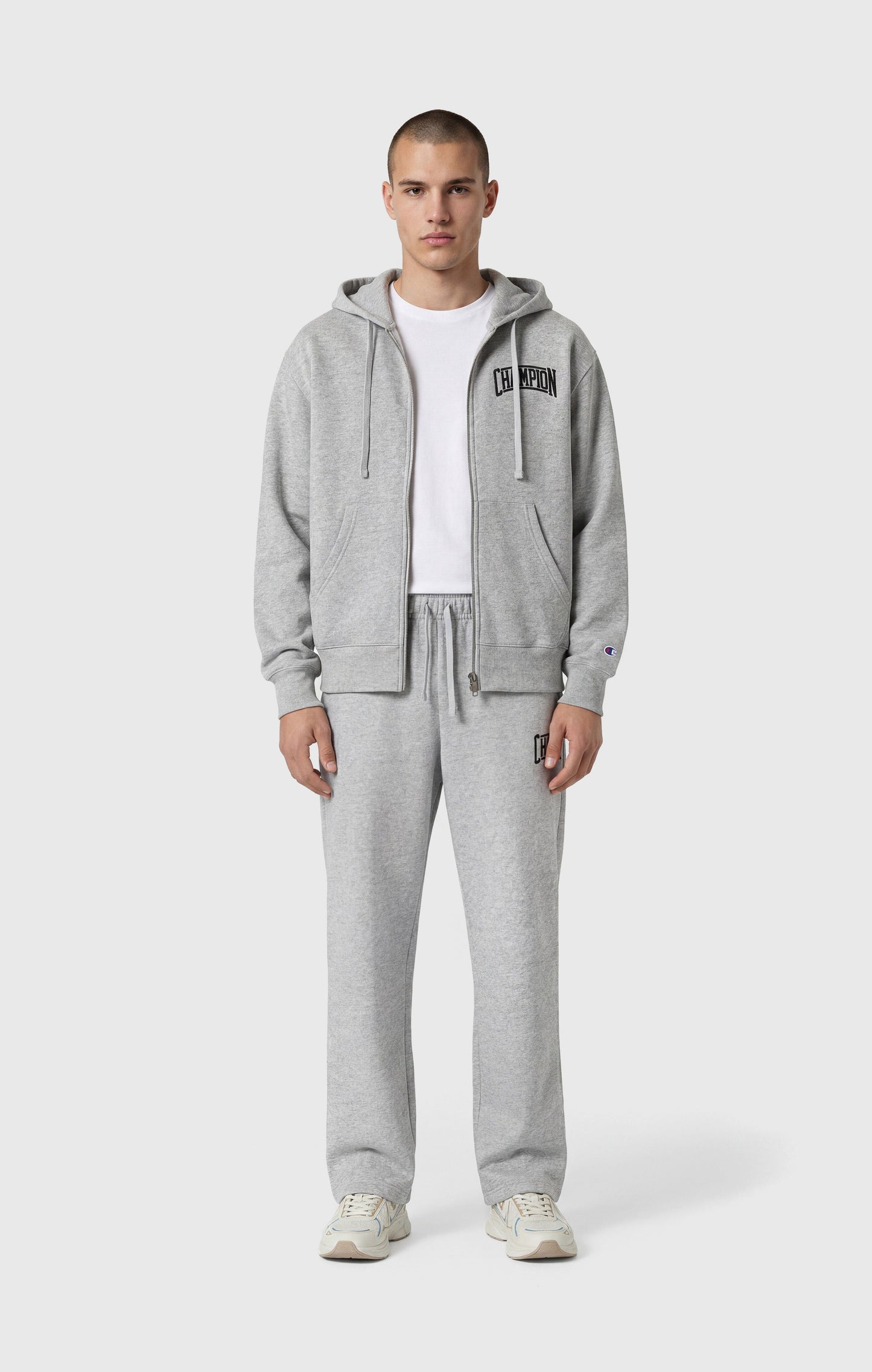 Men's Straight Hem Pants With Brushed Interior And Puff Print Logo
