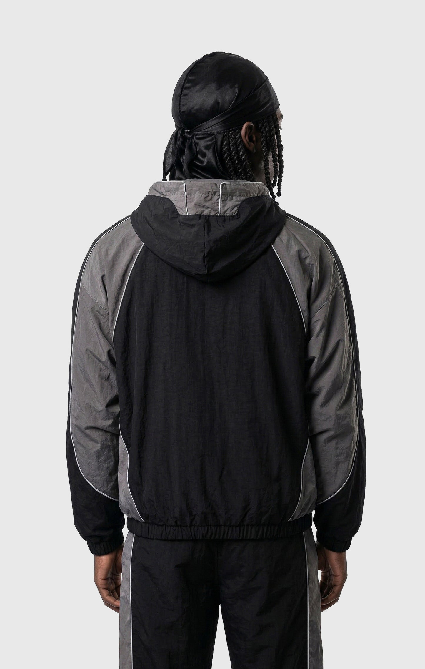 Men's Woven Nylon Full-Zip Hooded Track Top Loose Fit