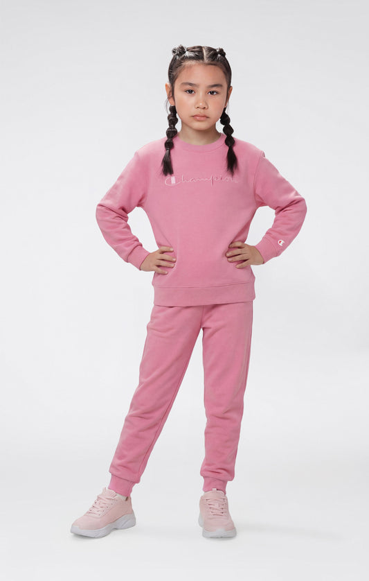Mädchen-Sweatshirt mit Rundhalsausschnitt aus leichter Baumwolle und gestickten Maxi-Logo-Icons in Ton-in-Ton-Optik