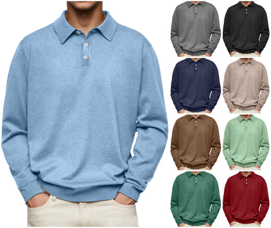 Herren Casual und bequemes einfarbiges Revers Langarm POLO Shirt