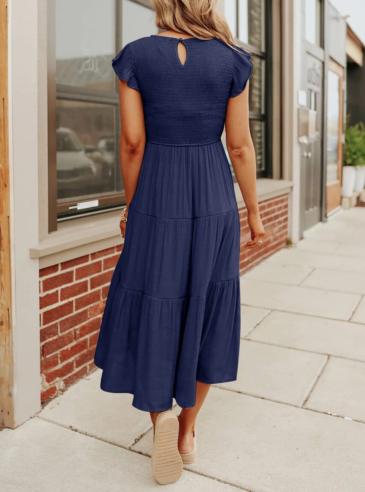 Damen Sommer Freizeit Rüschenärmel Midikleid