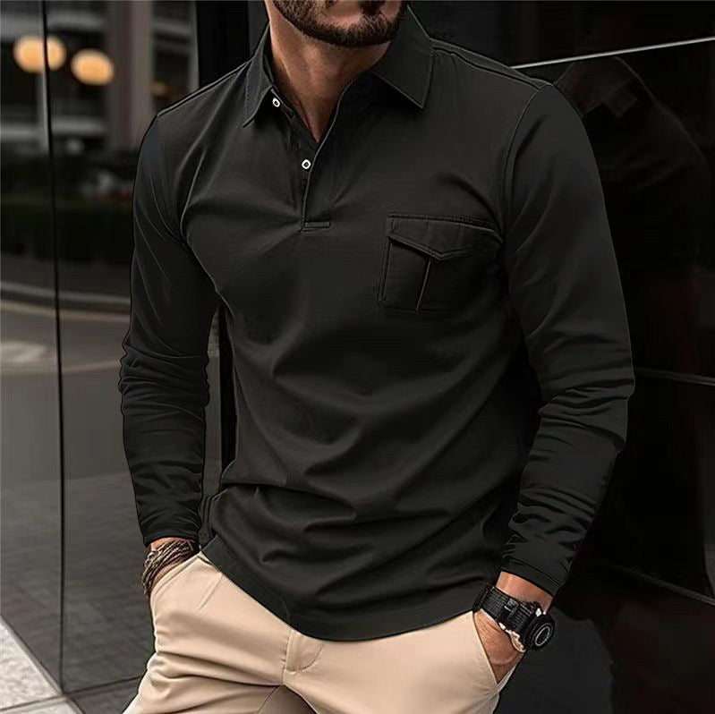 Herren Freizeit Revers Poloshirt Langarm