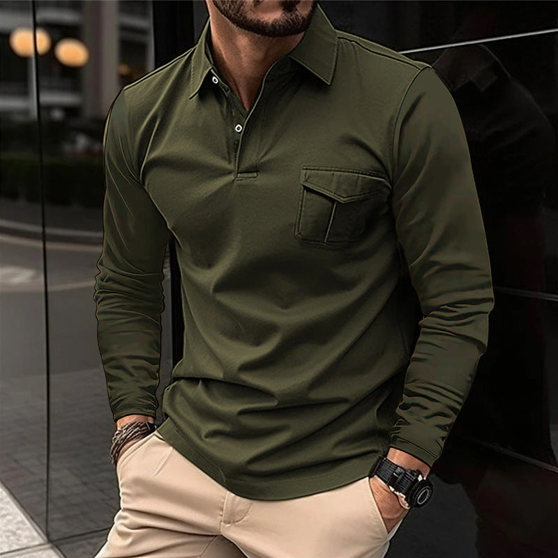 Herren Freizeit Revers Poloshirt Langarm