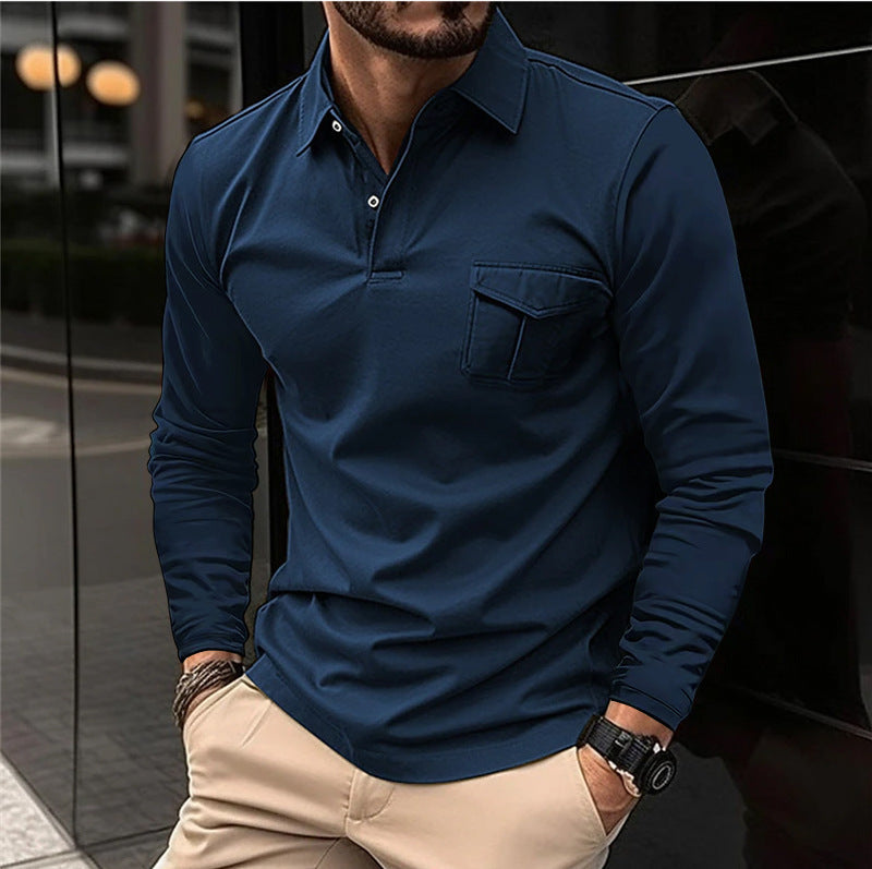 Herren Freizeit Revers Poloshirt Langarm