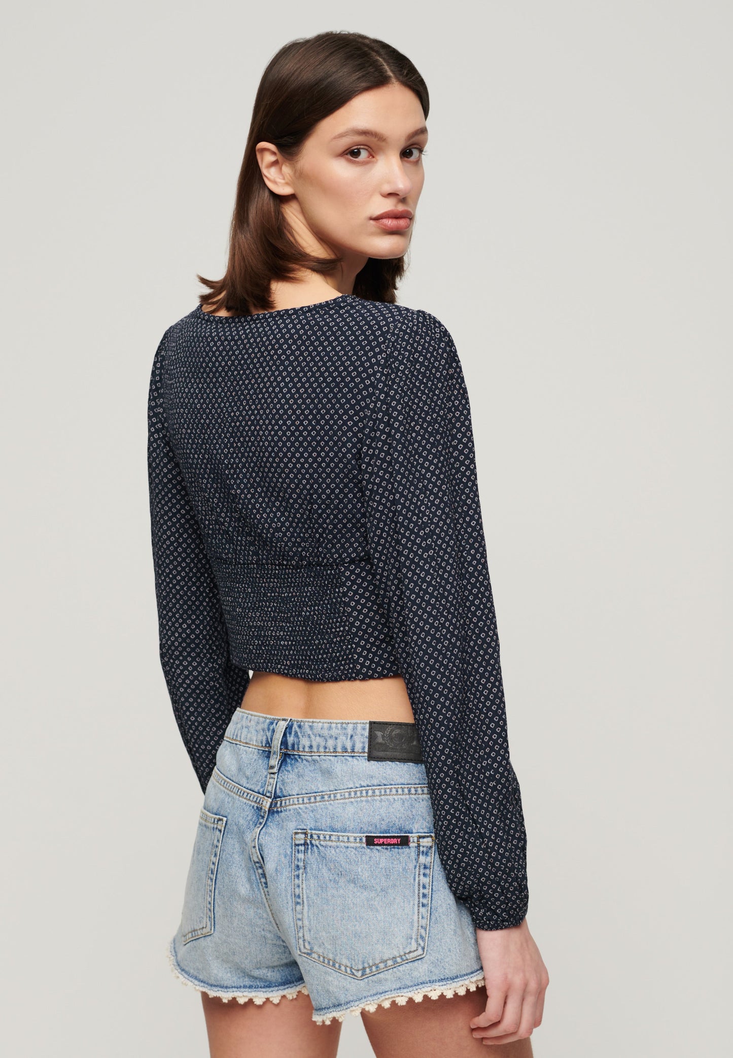 Long Sleeve Woven Crop Top