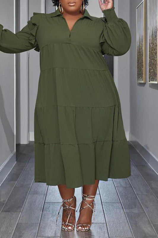 Volantärmel-Kleid mit Reverskragen in Übergröße