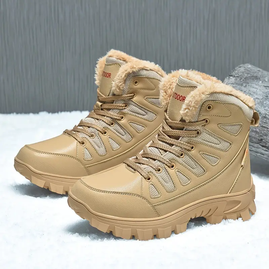 Herren Echtleder Warme Schneestiefel Wasserdicht Rutschfeste Winter-Wanderstiefel