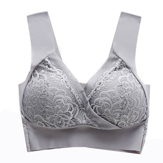 Grau - Große Größen Komfort Extra Elastischer Drahtloser Spitzen-BH