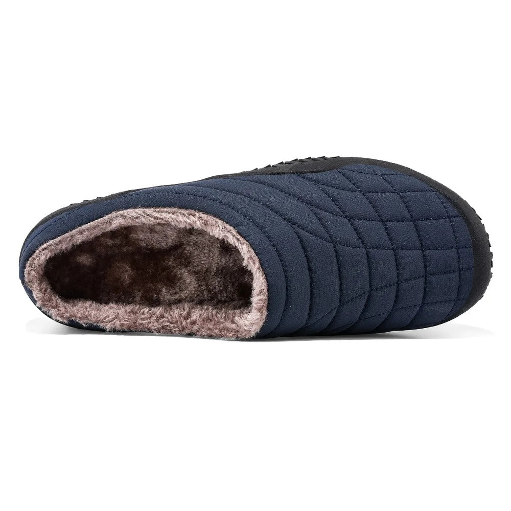 (Limited Time Sale 49%off)Men slippers home winter indoor warm plush shoes thick bottom waterproof leather house slippers cotton shoes