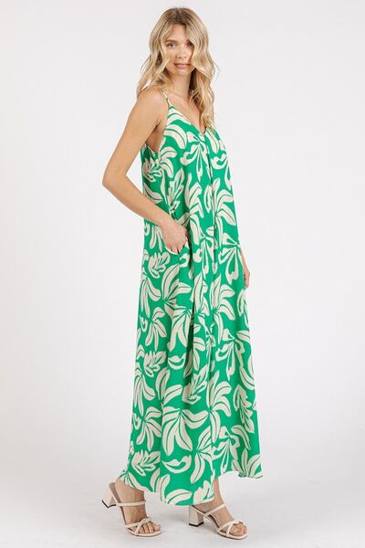 Mittoshop Bedrucktes V-Ausschnitt Maxi-Trägerkleid mit Taschen