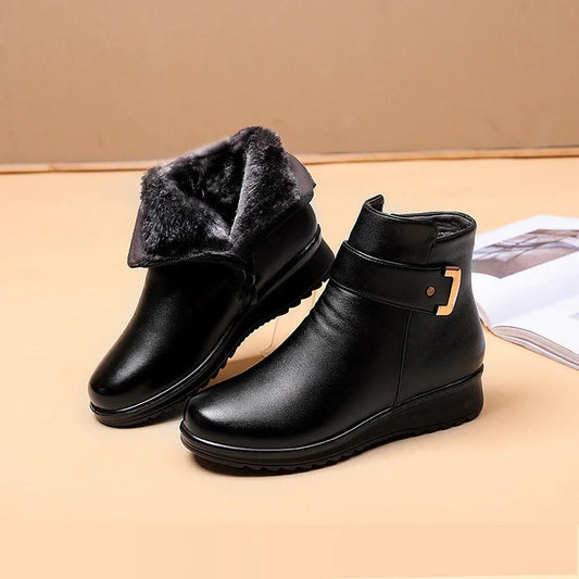 🔥Letzter Tag Promotion 50% RABATT - Damen Metall Schnalle Echtes Leder Wolle Orthopädische Stiefel