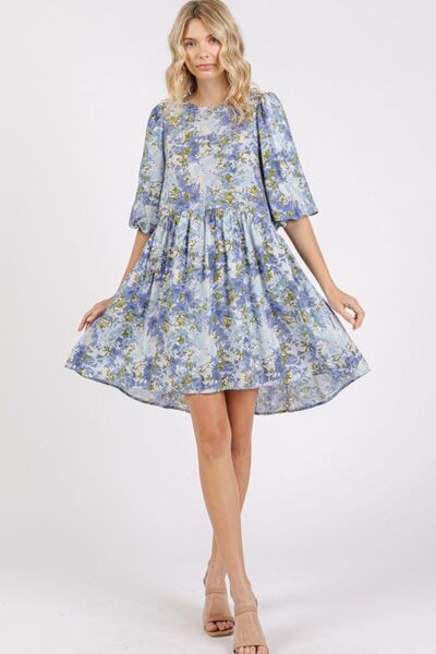 Mittoshop Blumenprint Leinenmischung Babydoll Minikleid