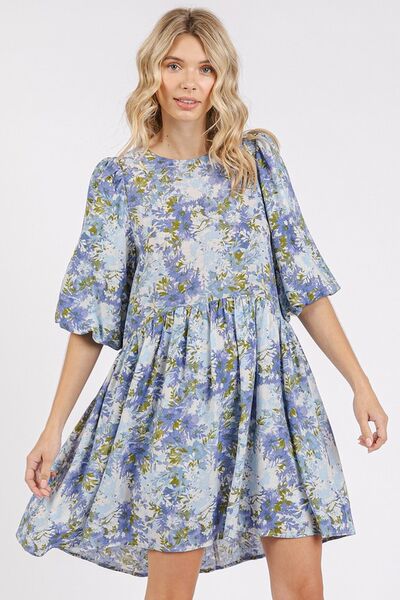 Mittoshop Blumenprint Leinenmischung Babydoll Minikleid