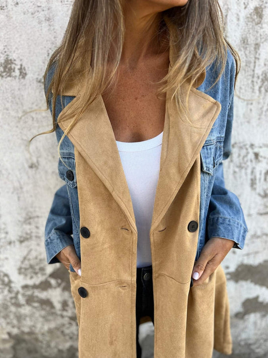 Jeansjacke mit Revers und Patchwork-Design (2 kaufen, kostenloser Versand)