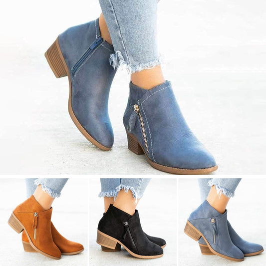 Damen Stiefeletten mit klobigem Absatz und seitlichem Reißverschluss