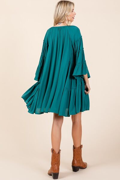 Mittoshop Glockenärmel-Kleid mit Rüschen-Bindekragen